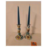 Sunflower candle stick holders with candles