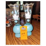 Vintage Bartlett-Collins Turquoise Floral Bud Vases