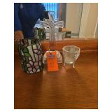 Stained glass candle holder, crystal cross, metal candle holder
