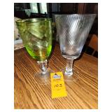 Vintage handblown chartreuse green swirl water goblet and swirl goblet