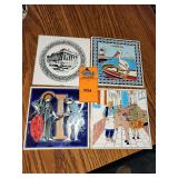 Vintage Hand-Painted Greek Ceramic Coasters/Tiles