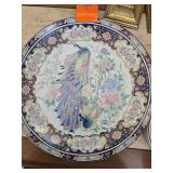 vintage Toyo Japan Peacock and Peony Decorative Porcelain Plate crafted in Japan, likely from the 1970s.