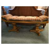 Vintage solid wood bench with cushion