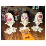 Decorative Porcelain Floral Eggs on Pedestals
