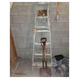 Aluminum ladder and shovels
