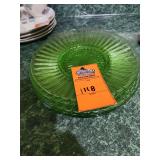 Green depression glass plates
