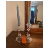 Crystal candle stick holders with candles