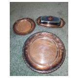 Silver plated butter dish and serving plates