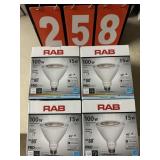 (4) RAB 100W 15W LED DIMMABLE LIGHT BULBS (4) RAB 100W 15W LED DIMMABLE LIGHT BULBS