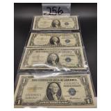 (4) SERIES 1935F $1 SILVER CERTIFICATES