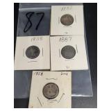 1858 1887 1838 1832 SEATED LIBERTY DIMES