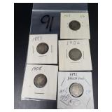 (5) VARIOUS DATE BARBER DIMES