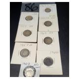 (8) VARIOUS SILVER ROOSEVELT DIMES PRE 1964