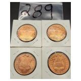 4 VARIIOUS COPPER 1OZ. COINS