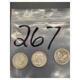 3 SILVER QUATERS 1920, 1929 & 1964