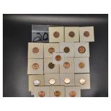 19 VARIOUS LINCOLN HEAD PENNIES & 1956 WHEAT