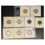 (9) VARIOUS MERCURY DIMES