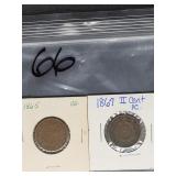 1865 & 1867 UNITED STATES 2 CENT PIECES