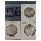 1942 1944 & 1944S WALKING LIBERTY HALF DOLLARS