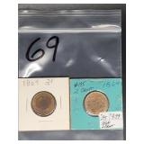 (2) 1864 UNITED STATES 2 CENT PIECES