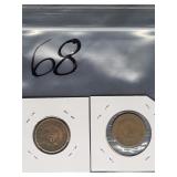 1865 & 1867 UNITED STATES 2 CENT PIECES