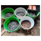 5 BUCKETS OF VARIOUS FENCE STAPLES
