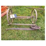 24' STEEL WHEELS & WOOD BARREL WHEEL & HANDLES