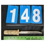 SCRIMSHAW HANDLED HANDMADE FIXED BLADE KNIFE