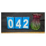 PINK & GREEN HAND BLOWN GLASS VASE
