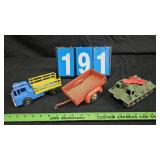TOY TRUCK, TANK & METAL TRAILER