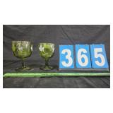 2 NIAGARA FALLS GREEN GLASS GOBLETS