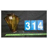 AMBER COLORED HAND MADE CRYSTAL VASE