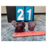 PURPLE GLASS FIGURAL TURKEY & PRESSED GLASS HOLDER