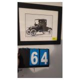 FRAMED 8X10 BLACK & WHITE OLD CAR