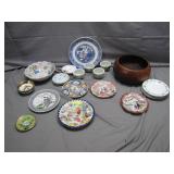 Assorted Asian Porcelains & Monkey Pod Bowl