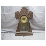 Antique Oak Gingerbread Clock Working with Key