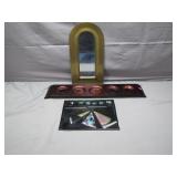 Art Glass Candle Holder & Panel Brass Frame Mirror