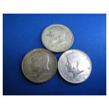 3 1968 'D' U.S. Silver Kennedy Half Dollars