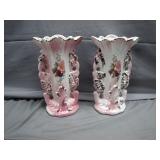 2 Vintage Opalescent Transferware Porcelain Vases