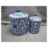 Asian Porcelain Jar Cannisters - Flow Blue Style