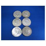 (6) US Silver 1964-69 Kennedy Half Dollars