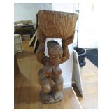 African Wooden Woman w/ Large Bowl Sculpture