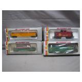 (4) AHM HO Scale Train Freight Cars w/ Boxes