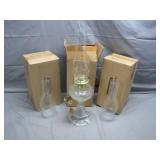 3 Glass Oil Lamps w/ Chimneys Electric Style
