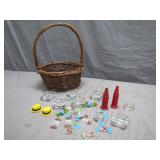 Wicker Basket w/ Art Glass Candies & S&P Shakers