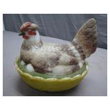 Large Milk Glass Painted Hen Nest Basket