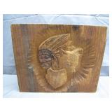 Nice Carved Indian w/ Wolves Wood Block