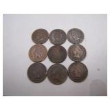 Lot of 9 1907 Indian Head Pennies