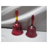 Red Hobnail & Amberina Glass Fenton Bells