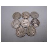 Lot of 8 1941 Jefferson WWII Silver Nickels